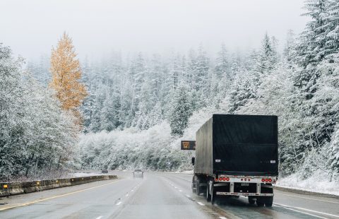Truck on highway during the winter