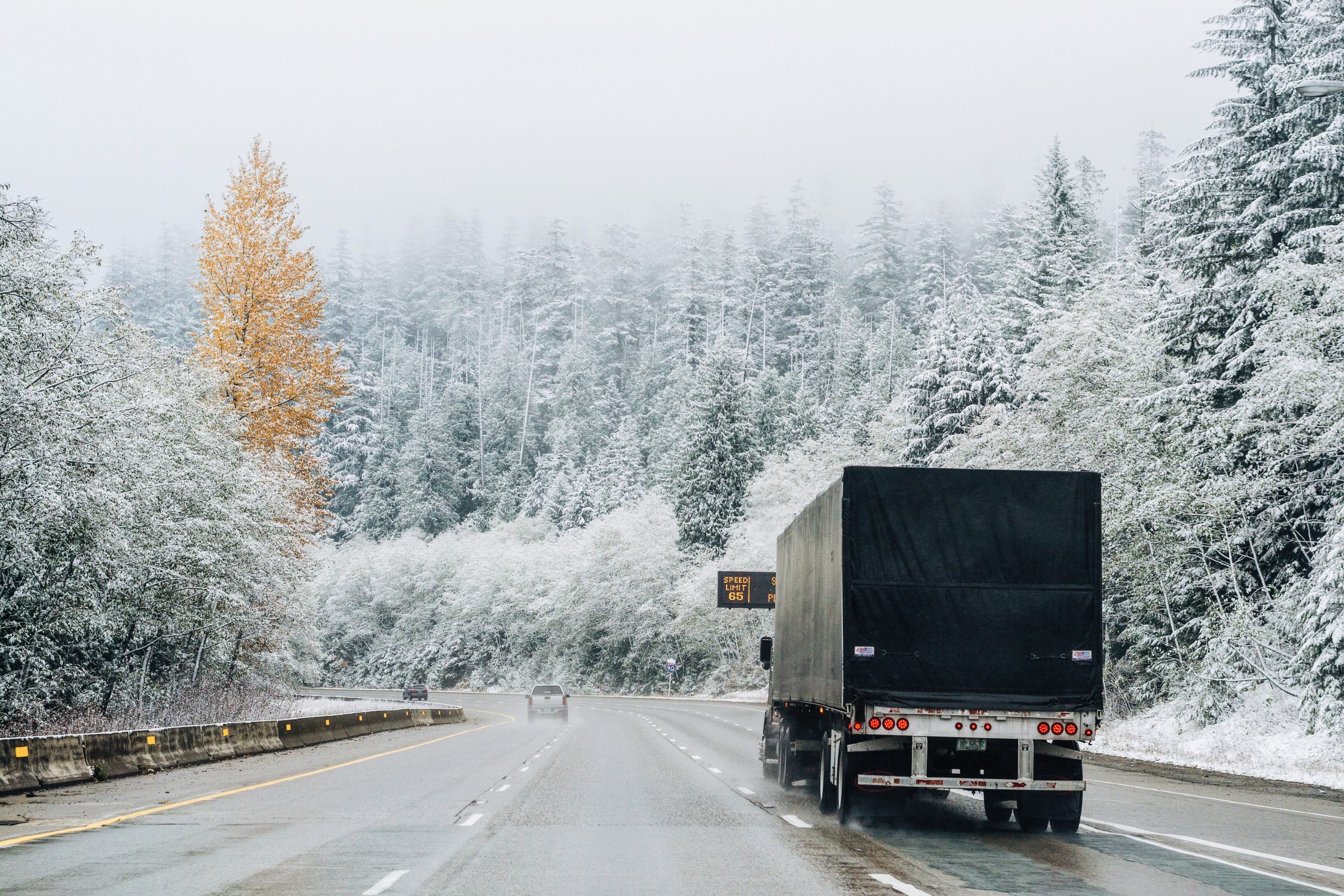 Truck on highway during the winter